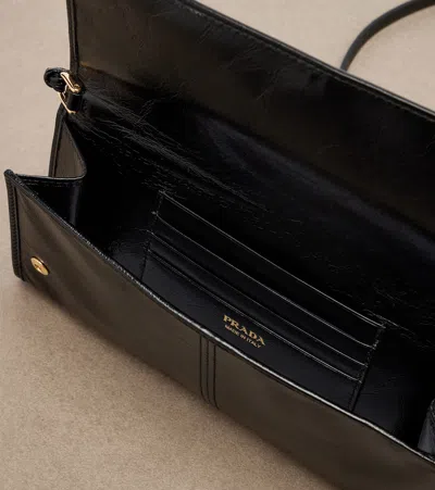 Prada Logo Leather Pouch With Strap In Black