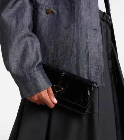 Prada Logo Leather Pouch With Strap In Black