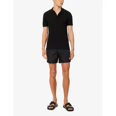 Moncler Logo Patch Detail Elastic Waist Swim Shorts In Black