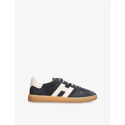 Hogan Navy Suede Leather H Sneakers In Black