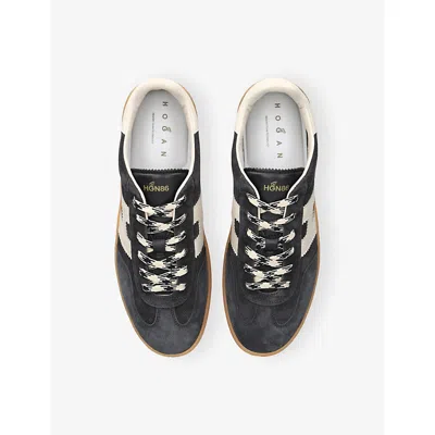 Hogan Navy Suede Leather H Sneakers In Black