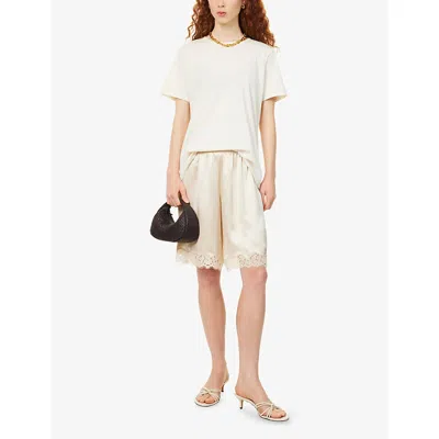 Reformation Womens Almond Clara Lace-trim Silk Bermuda Shorts In Nude