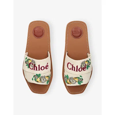 Chloé Mini Ribbons Embroidered Citrus Motif Sandals In Neutral