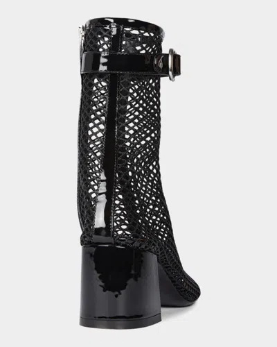 Alaïa Fishnet Patent Leather-trimmed Ankle Boots In Black