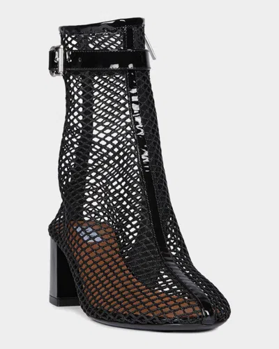 Alaïa Fishnet Patent Leather-trimmed Ankle Boots In Black
