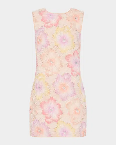 Milly Illy Ivette Floral Embroidered Mini Dress In Pink