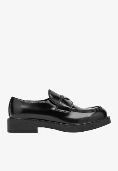 Prada Triangle-logo Slip-on Loafers In Black
