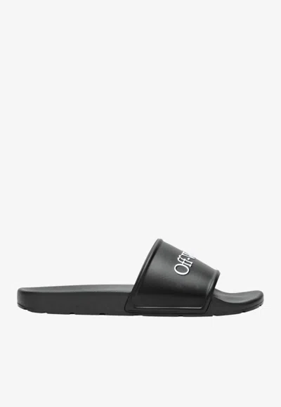 Off-white Bookish Open Toe Slip-on Slides In Black