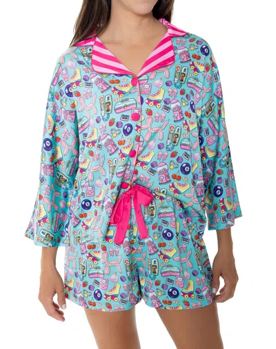Sunshine Society 90's Girl Silky 3/4 Sleeve Set In Blue