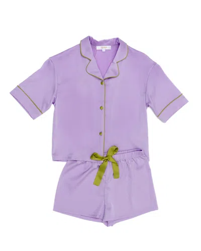 Sunshine Society Kids Lavender Silky Short Set In Purple