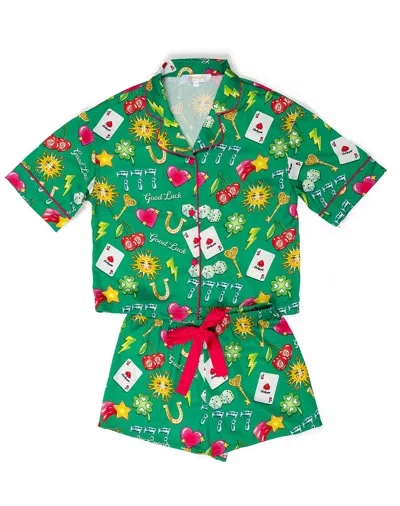 Sunshine Society Kids Lucky Silky Short Set In Multi