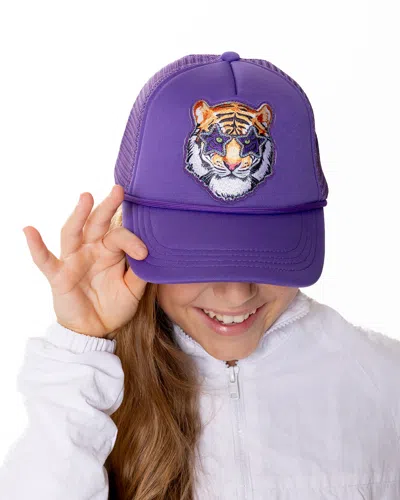 Sunshine Society Girls' Tiger Trucker Hat In Purple