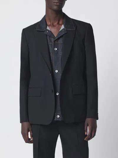 Sacai Black Single-breasted Jacket With Denim Insert In Black
