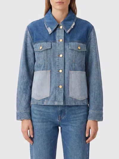 Ganni Patchwork Denim Short Jacket Mid Blue Vintage In Multi