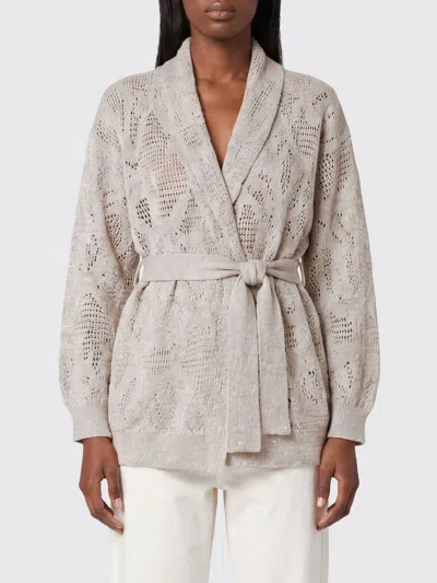 Brunello Cucinelli Tie Waist Open Knit Cardigan In Neutral