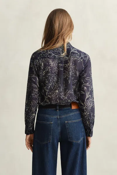 Gant Regular Fit Floral Print Cotton Silk Shirt In Blue