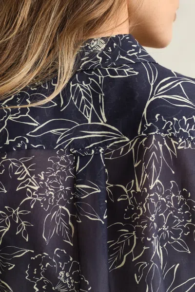 Gant Regular Fit Floral Print Cotton Silk Shirt In Blue