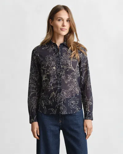 Gant Regular Fit Floral Print Cotton Silk Shirt In Blue