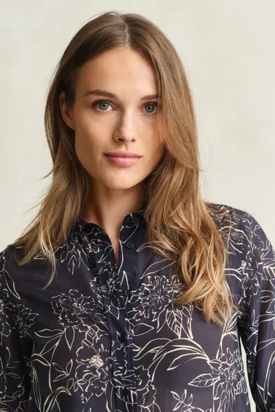Gant Regular Fit Floral Print Cotton Silk Shirt In Blue
