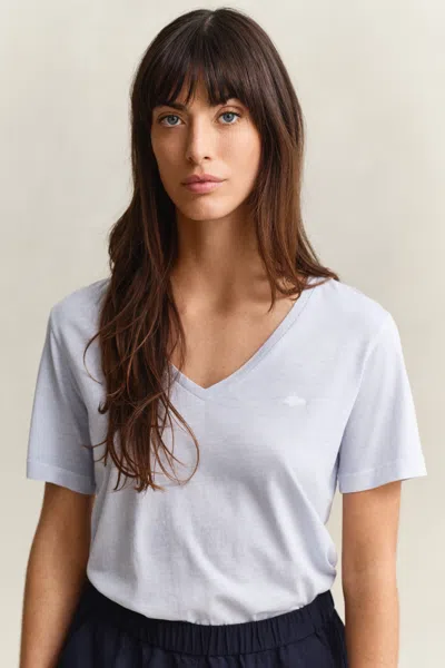 Gant Washed Shield V-neck T-shirt In Blue