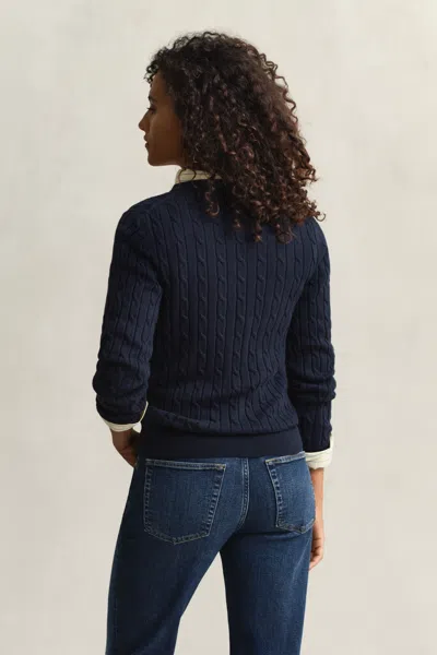 Gant Cable Knit Crew Neck Sweater In Blue