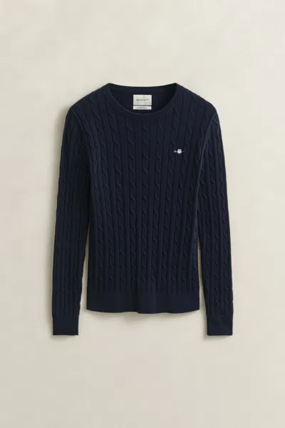 Gant Cable Knit Crew Neck Sweater In Blue
