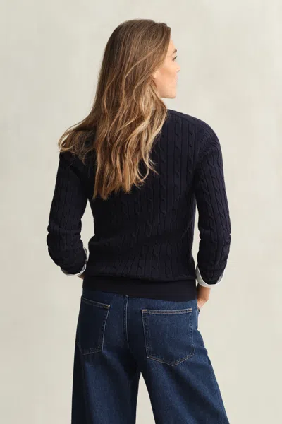 Gant Cable-knit V-neck Sweater In Blue
