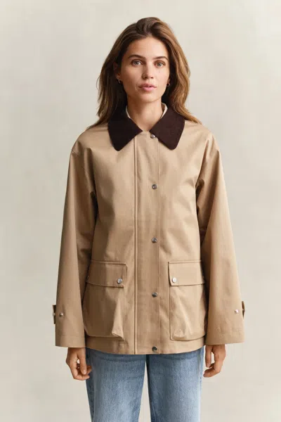 Gant Cotton Decker Jacket In Brown