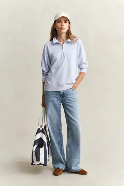 Gant Washed Shield Half-zip Sweatshirt In Blue