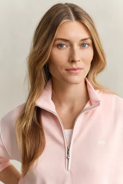 Gant Washed Shield Half-zip Sweatshirt In Pink