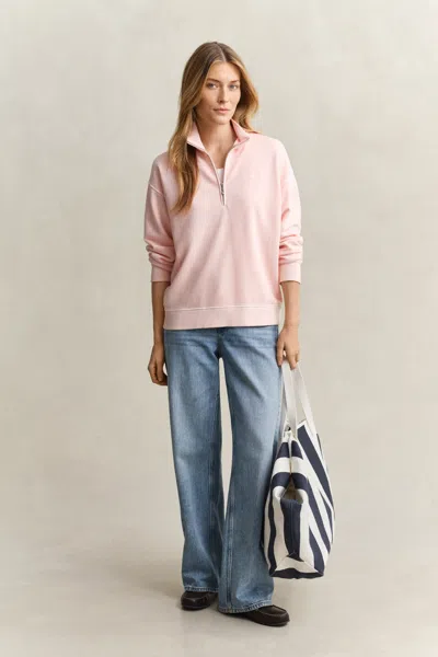 Gant Washed Shield Half-zip Sweatshirt In Pink