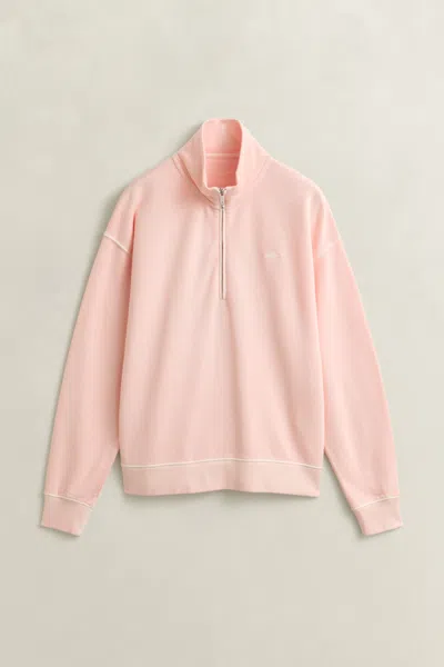 Gant Washed Shield Half-zip Sweatshirt In Pink