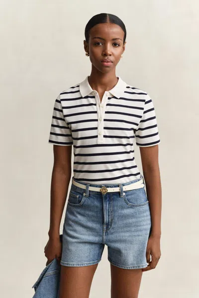 Gant Striped Polo Shirt In White