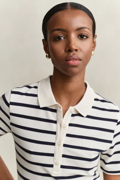 Gant Striped Polo Shirt In White