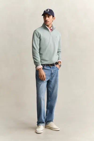 Gant Mens Regular Fit Shield Logo Half Zip Sweatshirt In Green