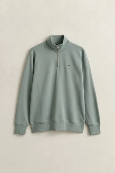 Gant Mens Regular Fit Shield Logo Half Zip Sweatshirt In Green