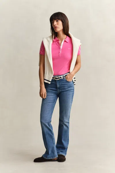 Gant Woman Polo Shirt Magenta Size Xl Cotton In Pink