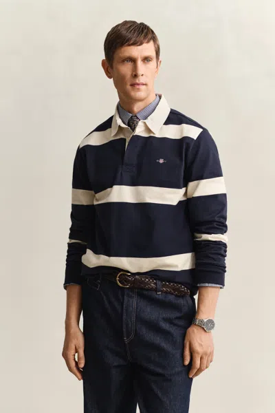 Gant Striped Rugger Polo T Shirt Navy In Blue