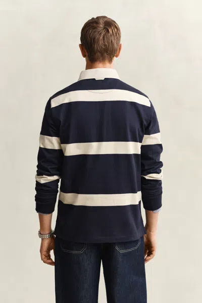 Gant Striped Rugger Polo T Shirt Navy In Blue