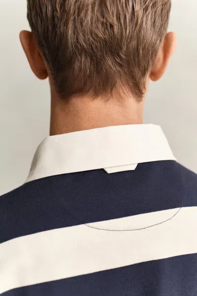 Gant Striped Rugger Polo T Shirt Navy In Blue
