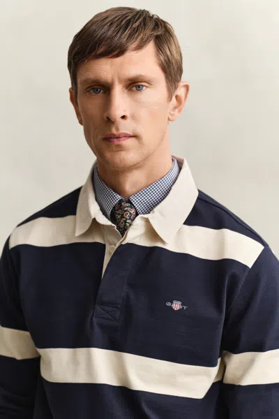 Gant Striped Rugger Polo T Shirt Navy In Blue
