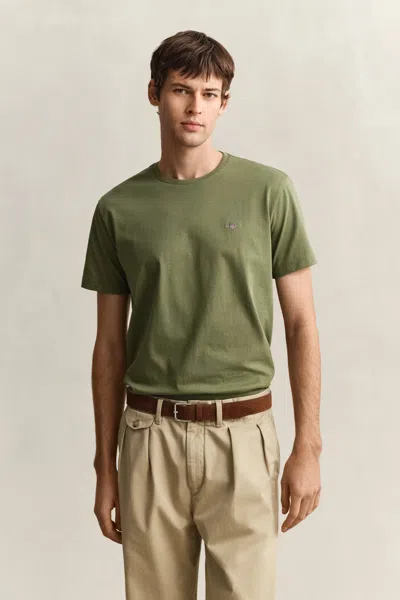 Gant Mens Regular Fit Short Sleeve Shield Logo T-shirt In Green
