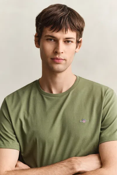 Gant Mens Regular Fit Short Sleeve Shield Logo T-shirt In Green