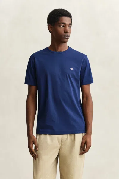 Gant Mens Regular Fit Short Sleeve Shield Logo T-shirt In Blue