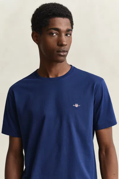 Gant Mens Regular Fit Short Sleeve Shield Logo T-shirt In Blue