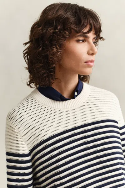 Gant Striped Textured-knit Sweater In Multi