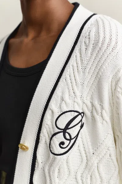 Gant Cable-knit Embroidered Cardigan In White