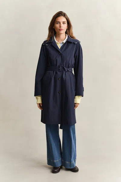 Gant Belted Wind Coat In Blue