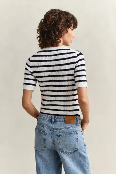 Gant Striped Cable Knit Short Sleeve Sweater In Multi