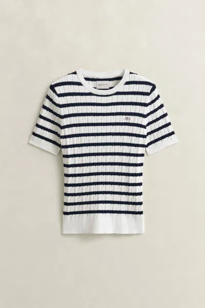 Gant Striped Cable Knit Short Sleeve Sweater In Multi